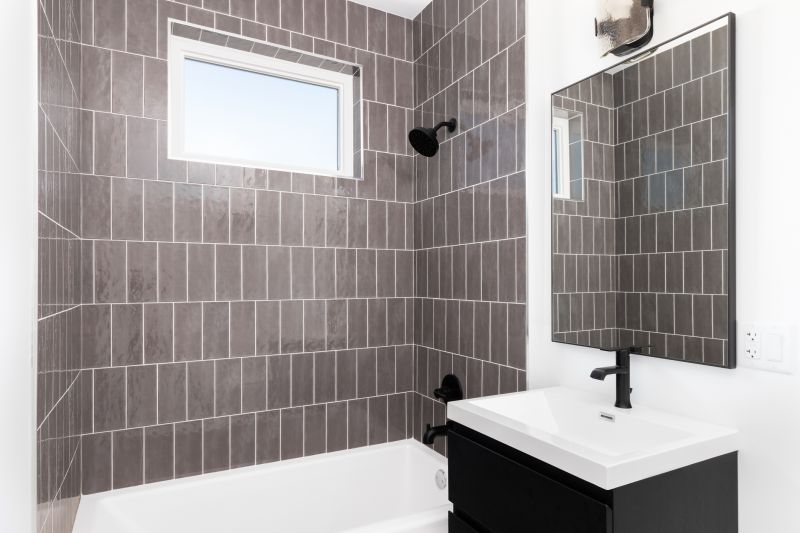 Bathroom with Large Tiles and Recessed Storage